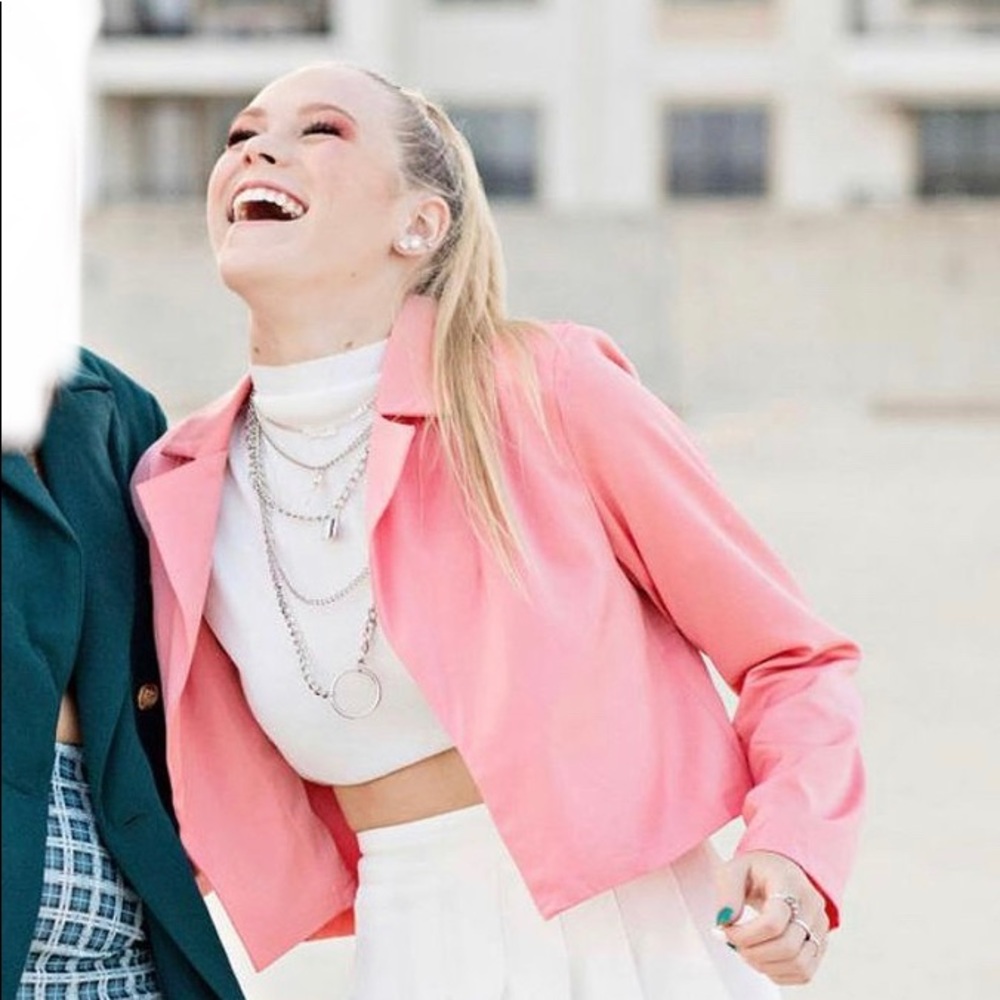 faux silk pink-cropped blazer, small/extra small